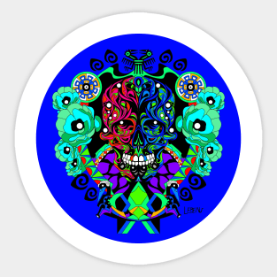 blue crimson dawn ecopop tree of life catrina skull monster art Sticker